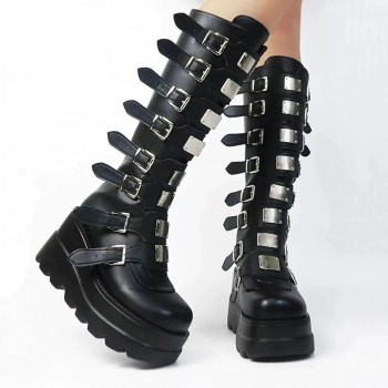 Punk Style Brand Ladies Motorcycle Boots Black White Pink